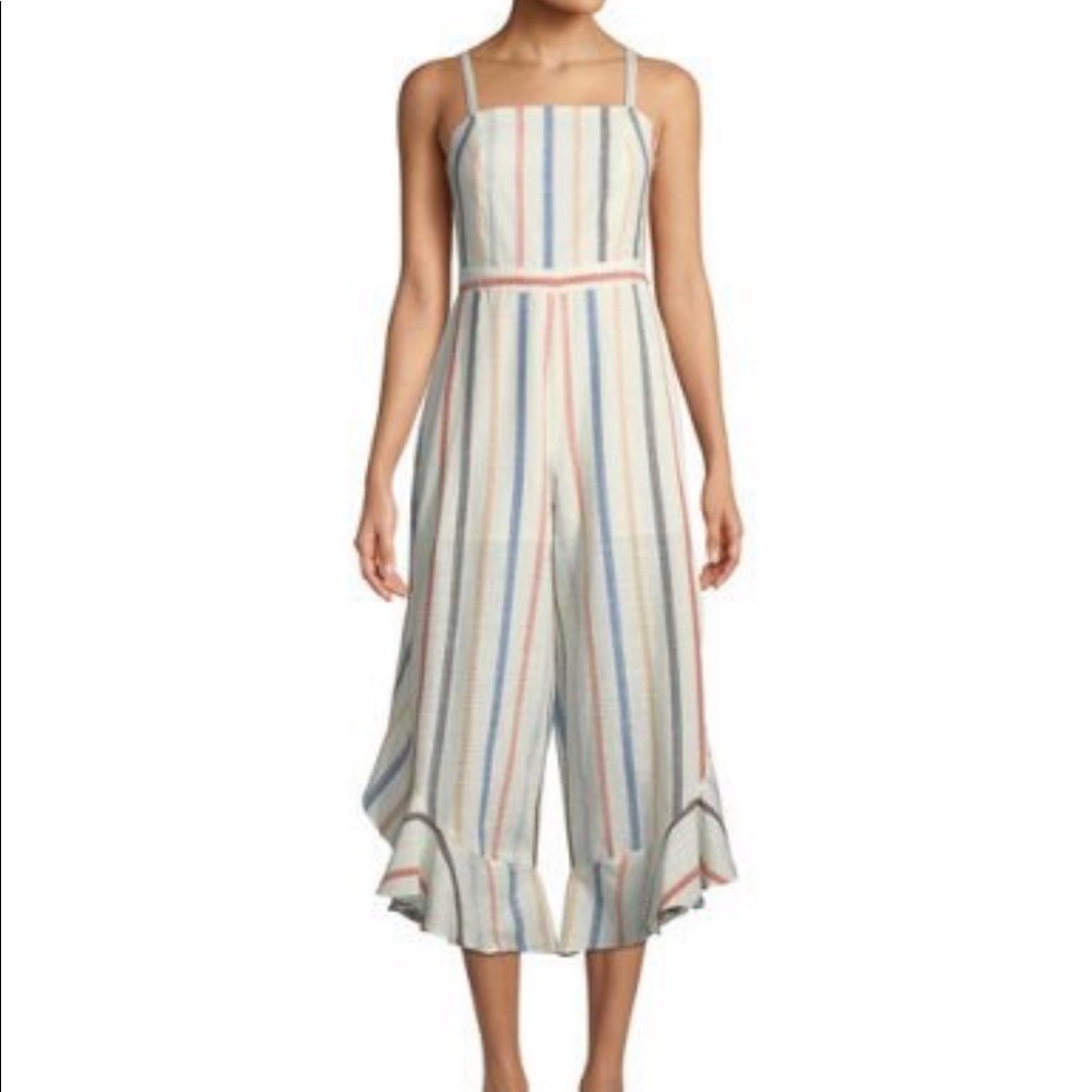 Red Carter Embroidered Split Leg Ruffle Jumpsuit - Picture 2 of 5